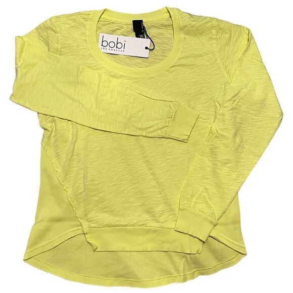 NWT Bobi Lemon Raw Edge Seam Long Neck Tee Size L - Picture 1 of 3